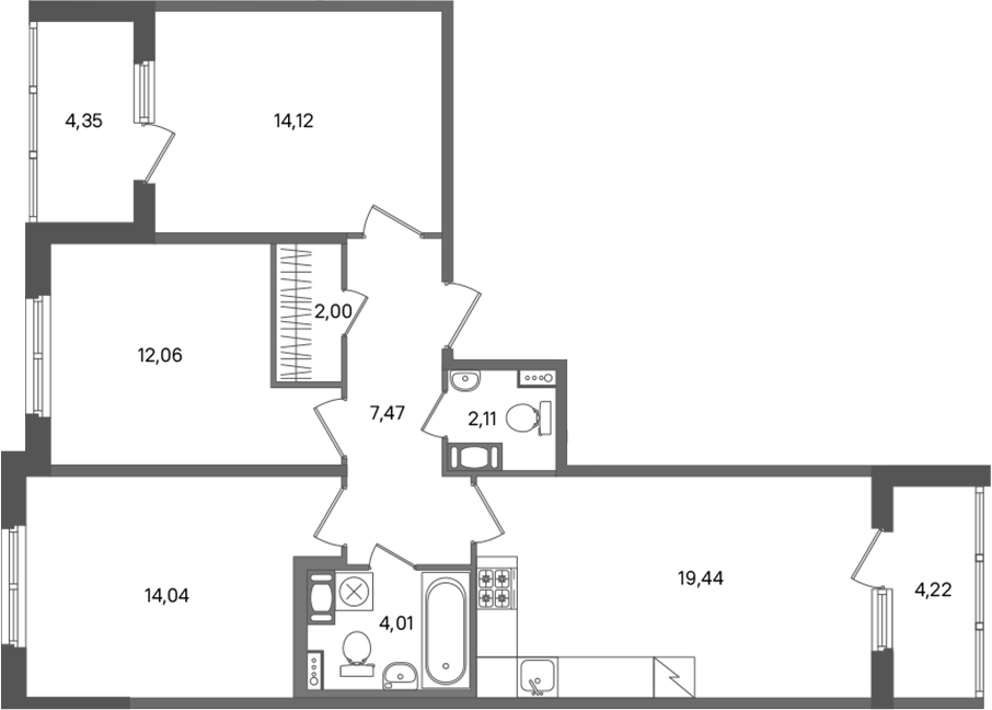 3-комнатная квартира 75.25 м², 3/5 эт., ЖК «ПАТИО. Уютный квартал»